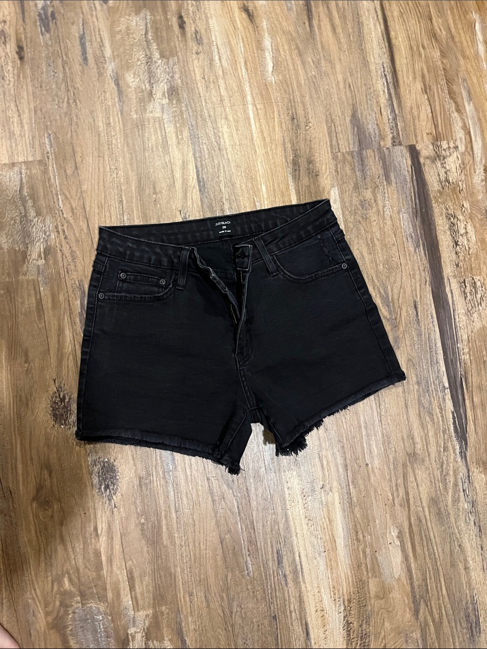 Just Black Black Frayed Hem High-Rise Jean Shorts